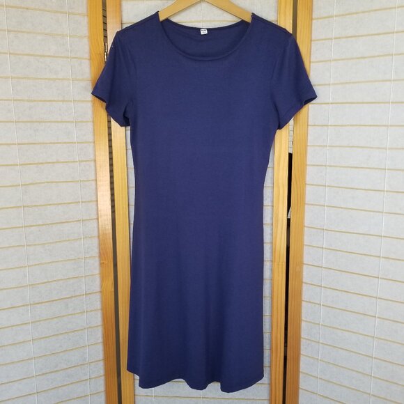 UNIQLO Blue Mini Dress Modal Cotton Blend Built-in Bra Size Large - Picture 1 of 10